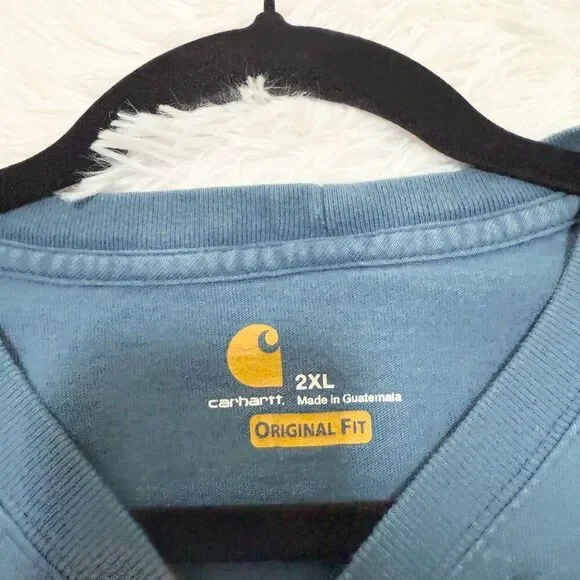 Men Carhartt Original Fit Long Sleeve Logo Shirt Slate Blue Size 2XL - Picture 4 of 8